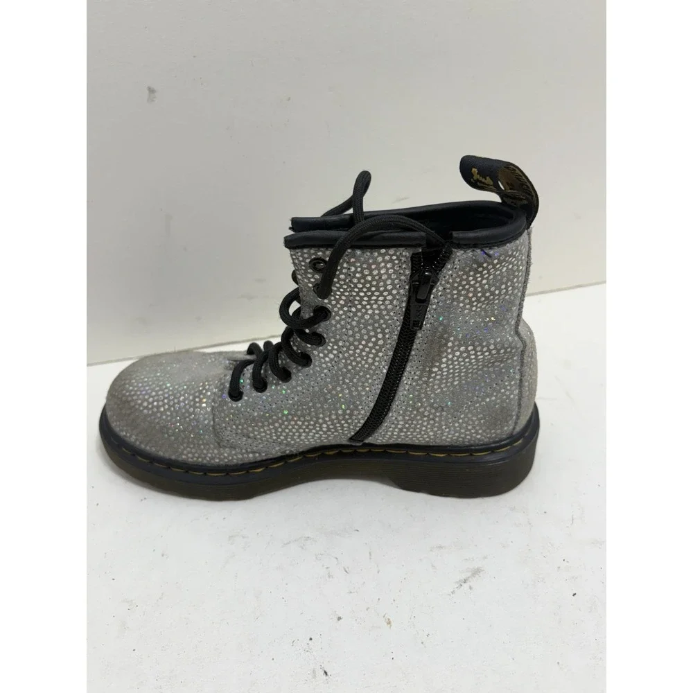 Dr Marten's Junior 1460 Sparkle Silver‎ Lace Up Combat Boots Girls Size 2 Silver
